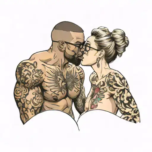 Nude Brown Hair White Girl Glasses Kissing Black Muscular Man