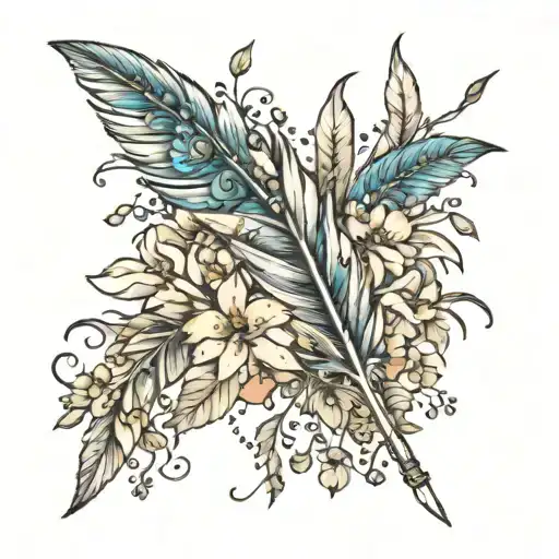 Feather Made Of Flowers With Birds Surrounding It