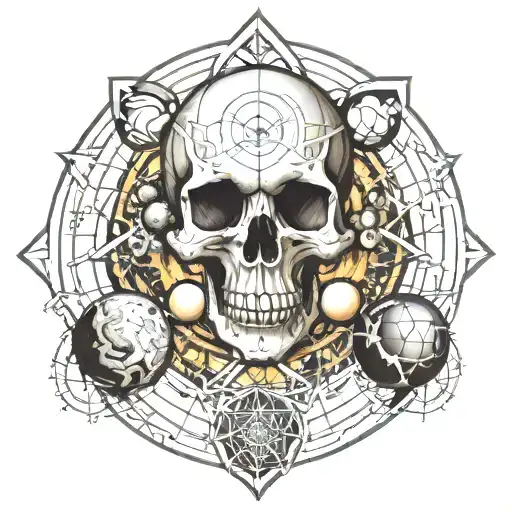 Sacred Geomatry With Skull Surrounded By Planets Orbiting