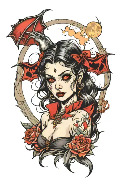 Vampire Girl With Moon Merging Together