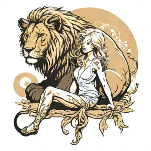 African Lion Holds Nude White Blonde Girl Sleeping