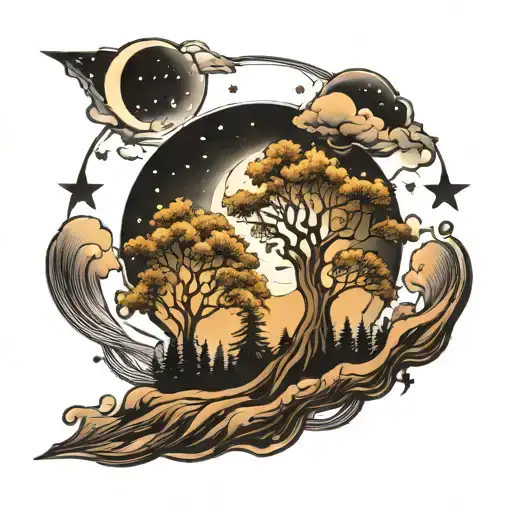 Moon Stars And Trees