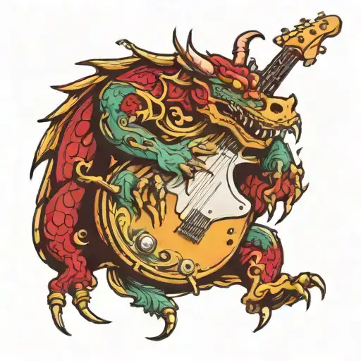 Electric Bass Guitar With Dragon And Bull Sodiac On The Side Of The Neck