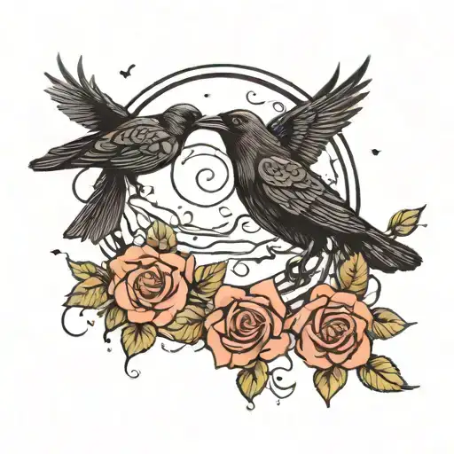 Roses Moon And A Crow Flying