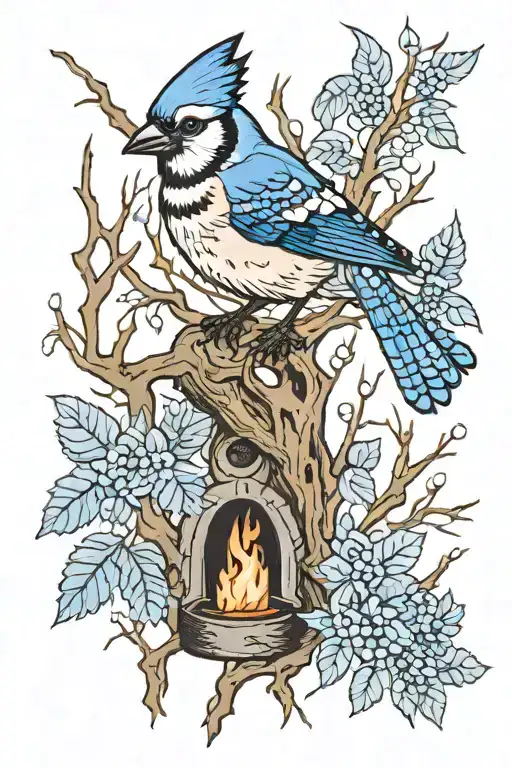 Blue Jay In A Forest By A Campfire