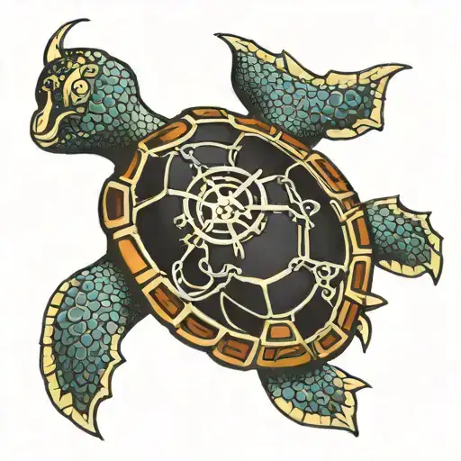 Golden Dragon Shellback Turtle With A Anchor