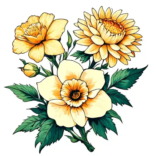 Carnation Daffodil Rose Morning Glory And Chrysanthemum