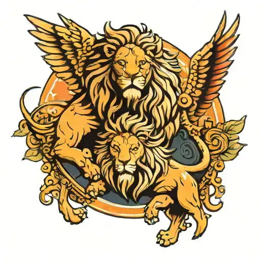 Two Winged Lions Flanking A Sun