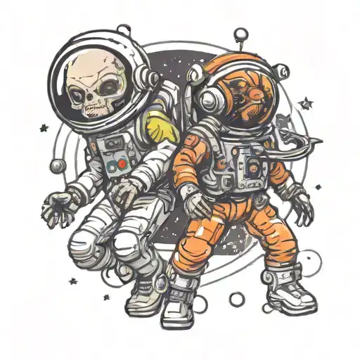 Space Alien And Astronaut