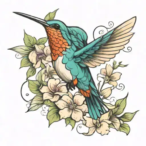 Hummingbird And Flowers Wrapped