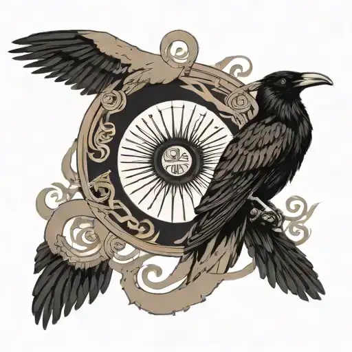 Crow Watching The Enso Symbol Surrounded