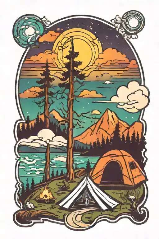 Camping Scene With Borthern Lights In Sky