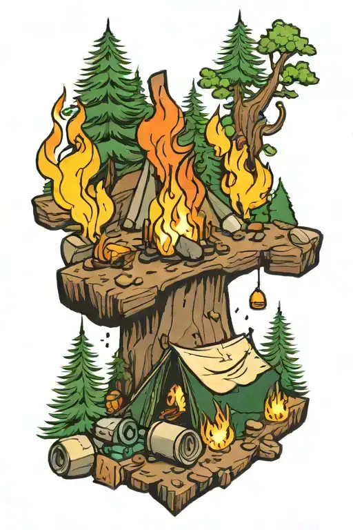 Camping Mountain Green Forrest Bonfire