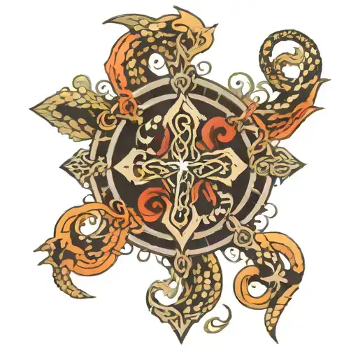 Christian Cross And Ouroboros Serpent