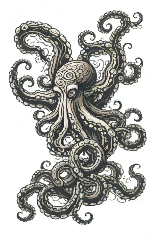 Giant Octopus In A Typhoon Swirling Around A Majestic