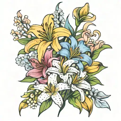 Lily And Daisy Bouquet Tied Together With A Ribbon