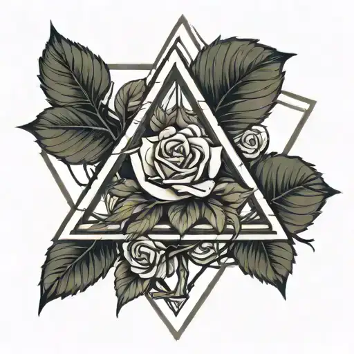 Tree And Rose With Triangle Outline