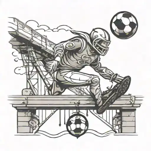 Anthropomorphic Football Jumping Off A Bridge
