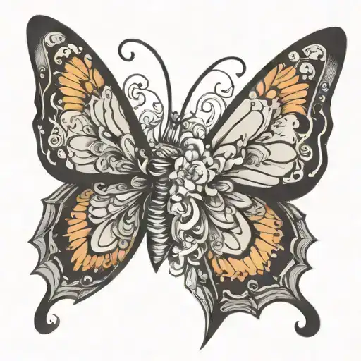 Generate Me A Tattoo With One Wing As A Butterfly The Other Wing Must Be An Angel Wing And A Small