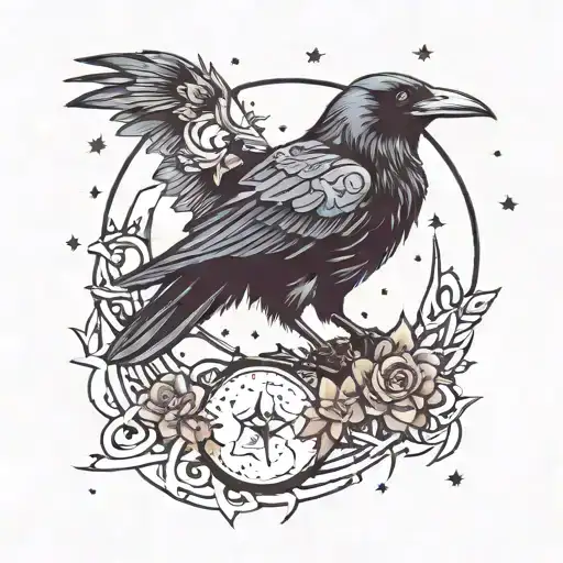 Raven And Moon Surrounded By Stars
