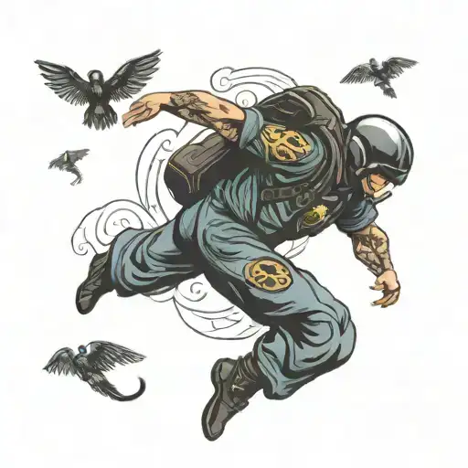 Skydiver Free Falling Dark Chakra Symbols Heavy Metal