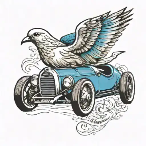 Dove Driving Blue Race Car