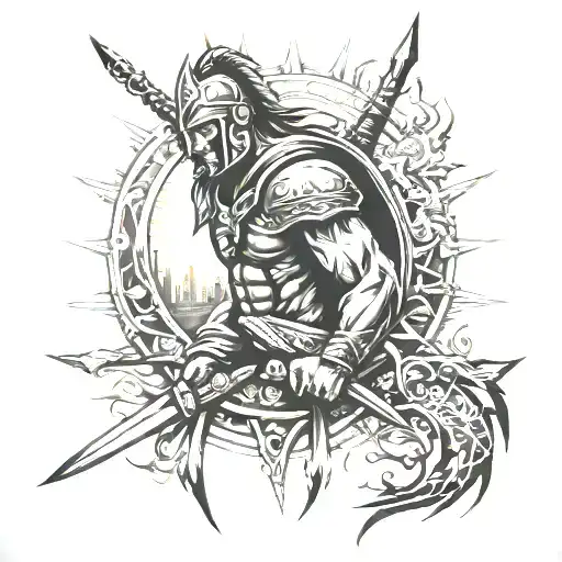 Warrior Tatto With Sunshine Behinde