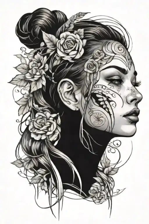 Half Of The Girl's Face In One Line With An Emphasis On The Eye