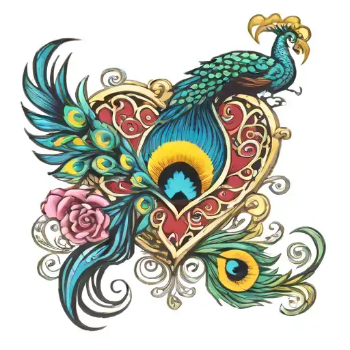 Peacock Feathers 69 Heart Yen Yang Symbol