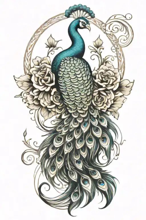Peacock With Card Symbols On Tail Feathers