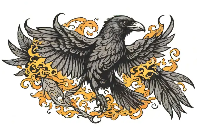 Black Raven Flies And Fire