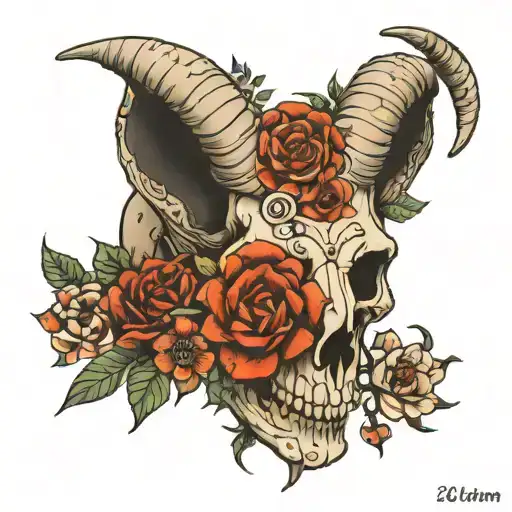 Capricorn Skull Mandala Flowers