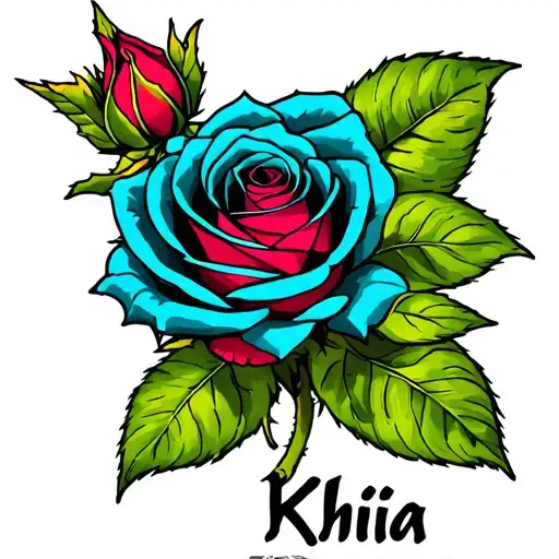 Name Khia With A Realistic Colored Rose