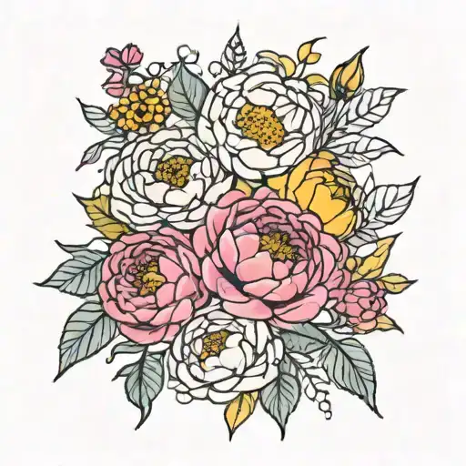 Peonies And Sun Flowers Intertwined