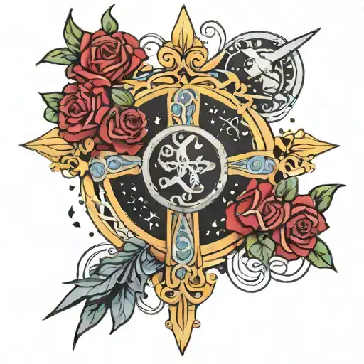 Cross With Moon And Constilation Gemini And Aries