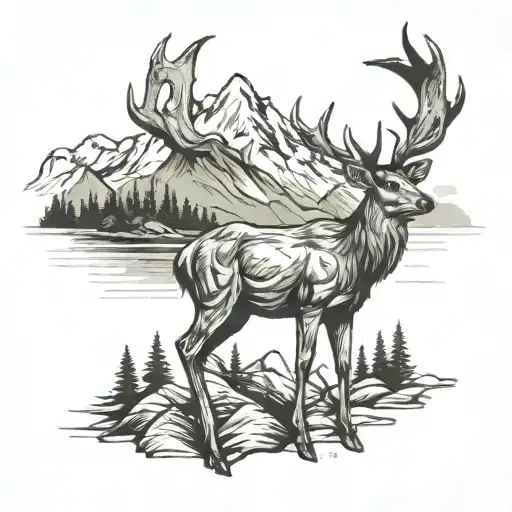 Deer With Mountains