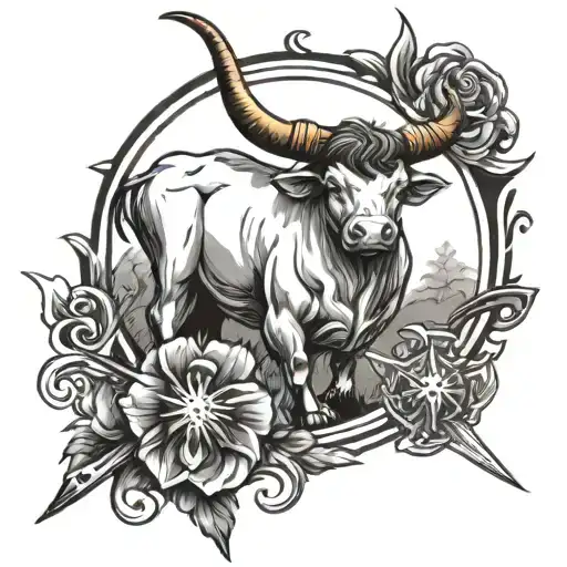 Taurus With Sword Tattoo Design