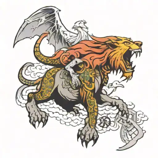 Lion Eating A City And Dragon Flying