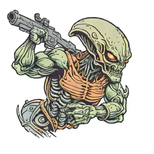 Really Muscular Alien With Gun