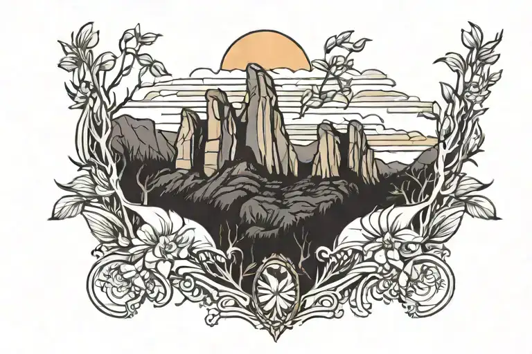 Three Sisters At The Blue Mountains With Australian Flag And Sunset