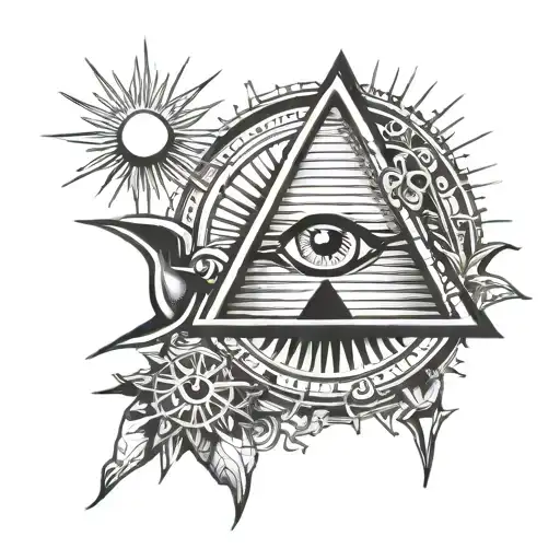 Sun With Pyramid With Eye Inside