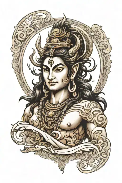 Hindu Mythology Inspired Tattoo Design Featuring Lord Shiva