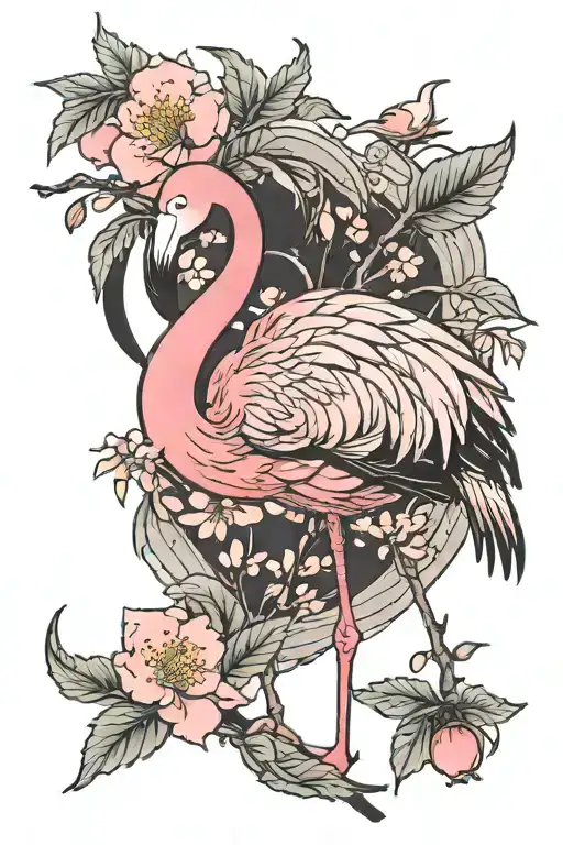 Flamingo Eating Cherry Blossom
