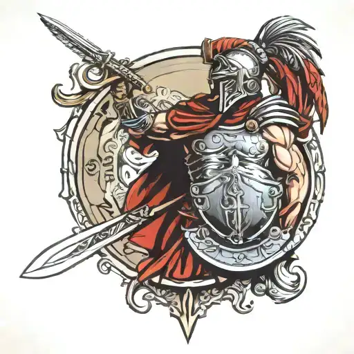 Roman Warrior With Sword And Shield Staring