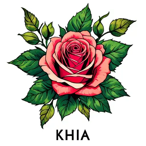 Name Khia With A Realistic Colored Rose Intertwined