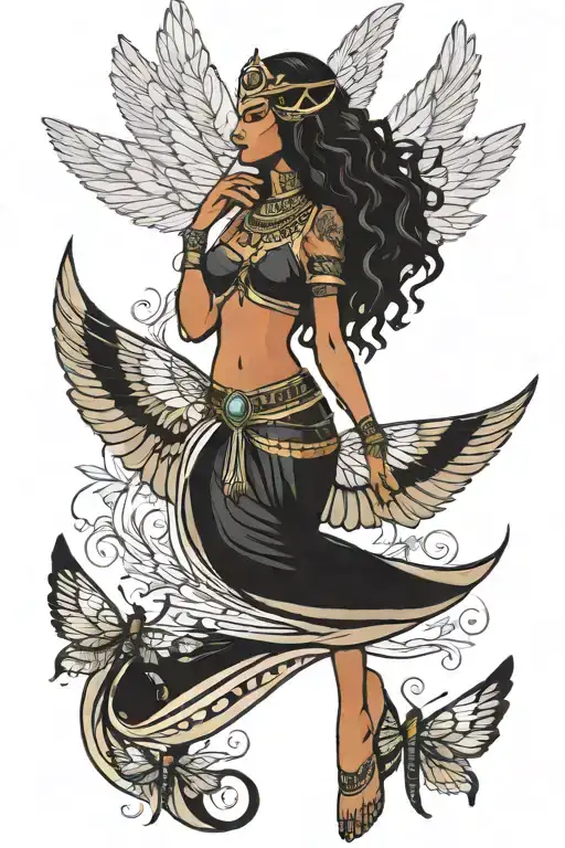 Goddess Isis Full Body With Dragonfly Wings Spread Wide