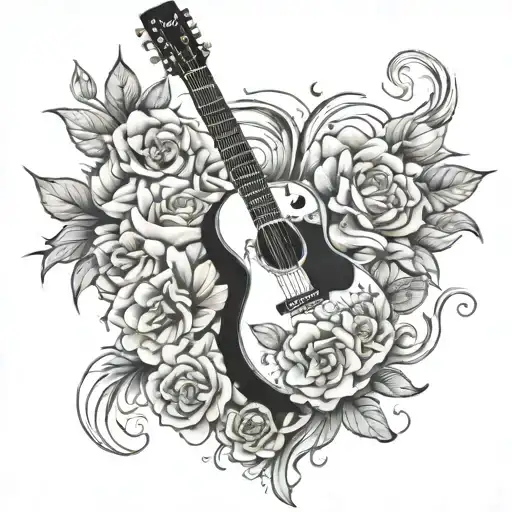 Gibson Guitar Electric Black And White Flowers Around