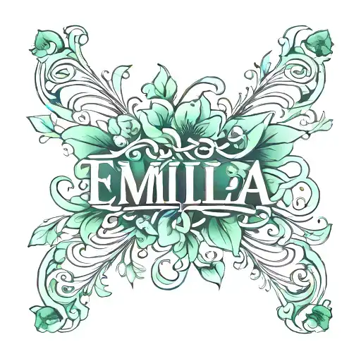 Emilia Name Spelled Out With Jade Flower Vines Wrapped Around Lettering And Hanging