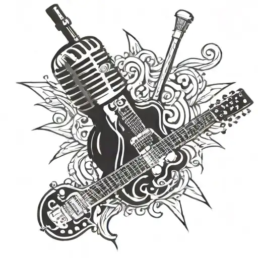 Microphone With Stand With Guitar