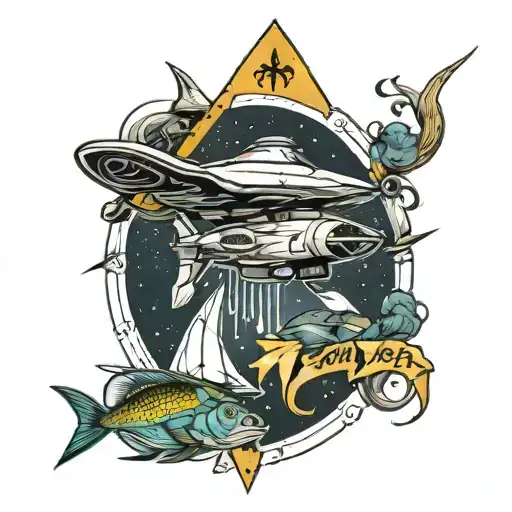 Dad Memorial Tattoo Design Combining Elements Like Star Trek And Fishing